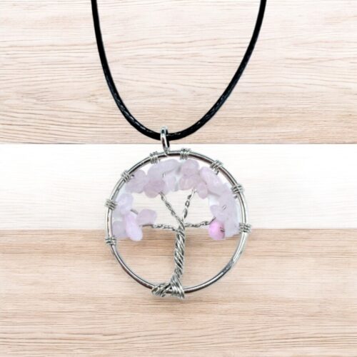 Pendente Albero della Vita in Quarzo Rosa