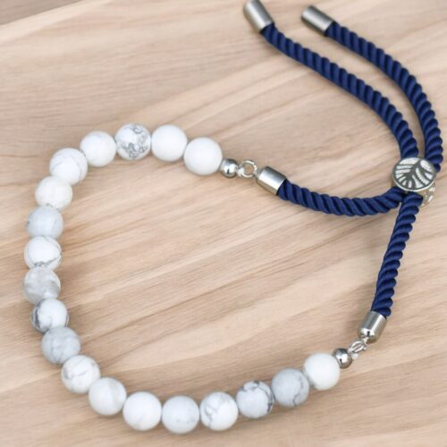 Braccialetto in Howlite Bianca e Argento da Uomo