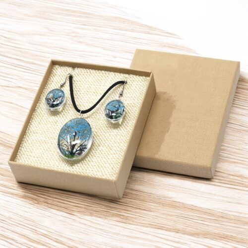 Collana e Orecchini con Fiori Veri - Celeste