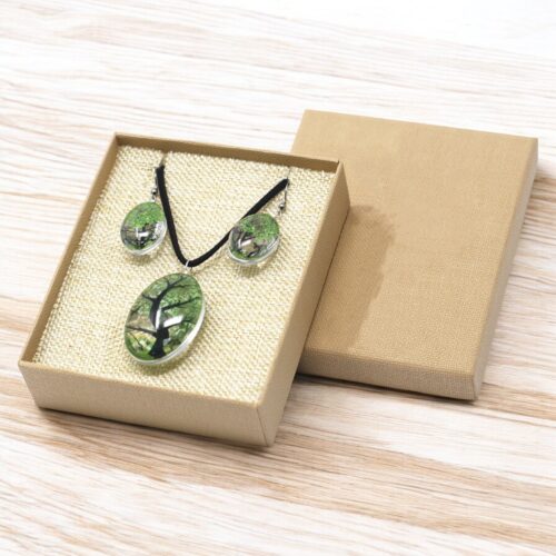 Collana e Orecchini con Fiori Veri - Verde