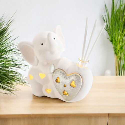Profumatore Elefantino in Porcellana con Cuore e Luci LED