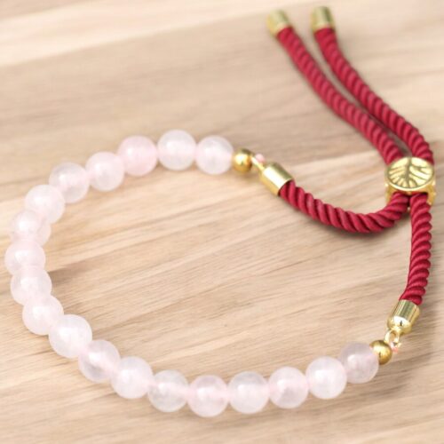 Braccialetto in Quarzo Rosa Terminali in Oro